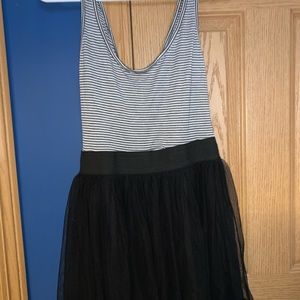 Low cut Black and white striped open backed dress